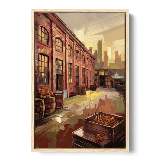 Durham Tobacco Warehouse Charm - Oak Framed Canvas Wall Art - Front
