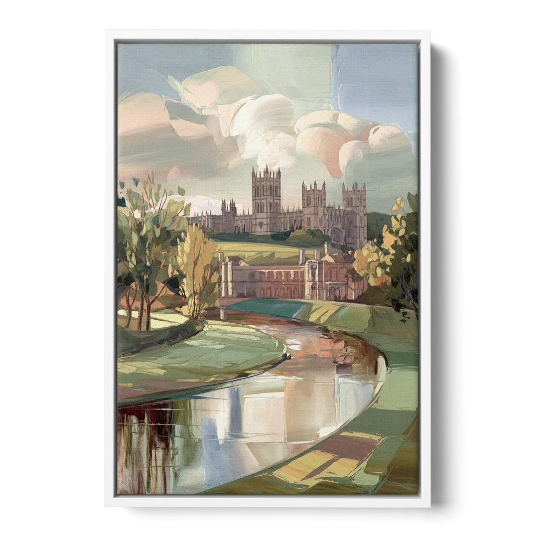Durham University Aesthetic Front - White Canvas Wall Art