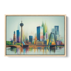 Dusseldorf Skyline - Oak Framed Canvas Wall Art - Front