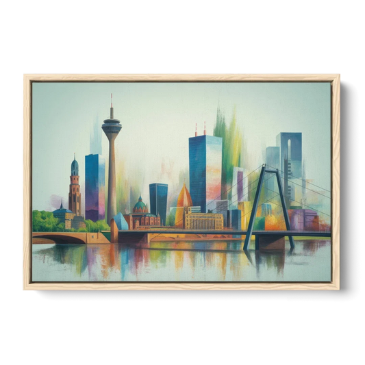 Dusseldorf Skyline - Oak Framed Canvas Wall Art - Front