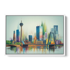 Dusseldorf Skyline - White Framed Canvas Wall Art - Front