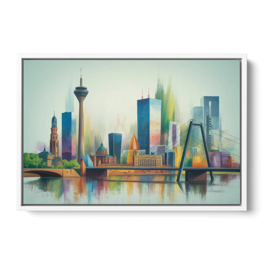 Dusseldorf Skyline - White Framed Canvas Wall Art - Front
