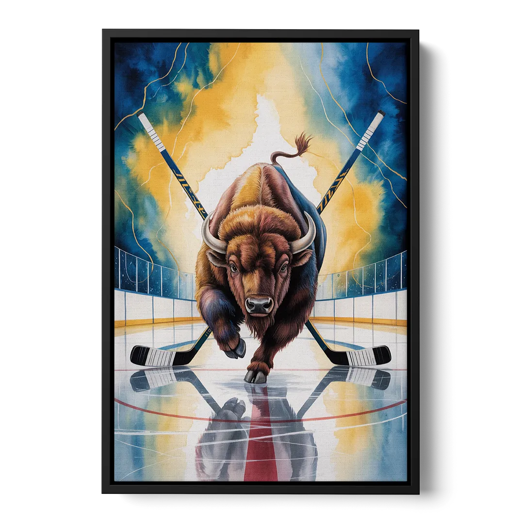 Dynamic Buffalo Sabres Action - Black Frame Canvas