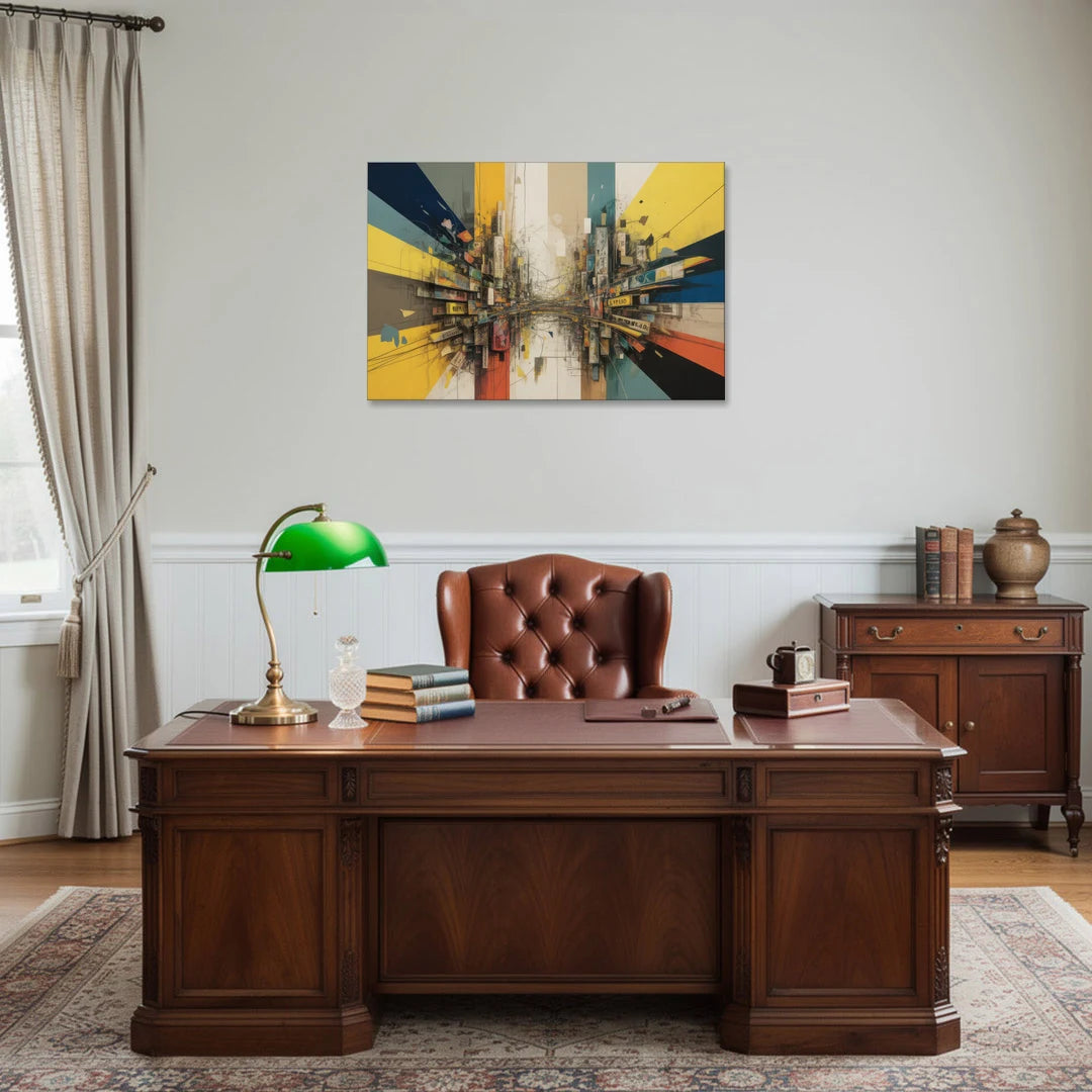 Dynamic City Layers Yellow Abstract - Canvas Wall Art - Office - 36x24