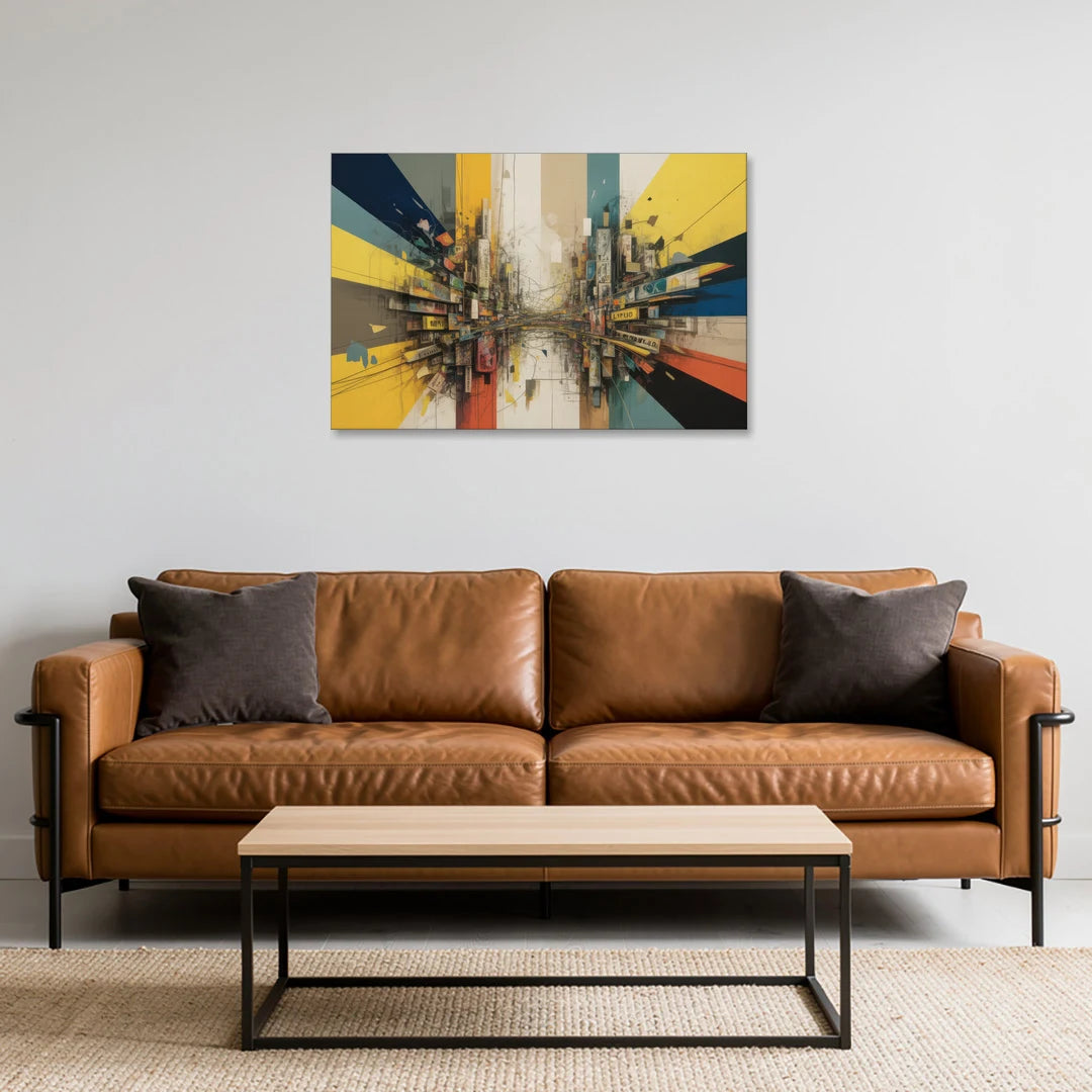 Dynamic City Layers Yellow Abstract - Canvas Wall Art - Sofa - 36x24