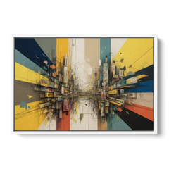 Dynamic City Layers Yellow Abstract - White Framed Canvas Wall Art - Front
