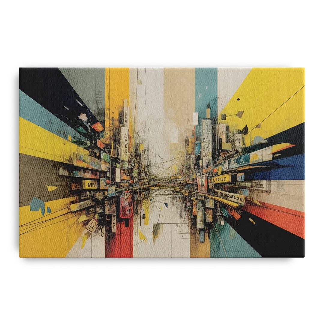 Dynamic City Layers Yellow Abstract - Canvas Wall Art