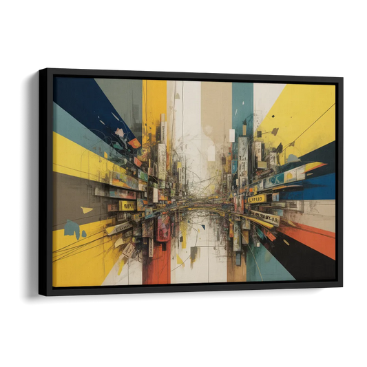 Dynamic City Layers Yellow Abstract Side - Black Canvas Wall Art