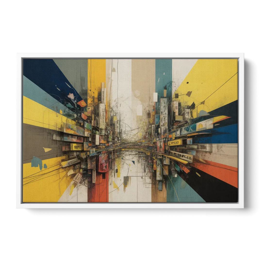 Dynamic City Layers Yellow Abstract Front - White Canvas Wall Art