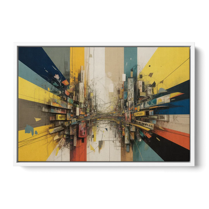 Dynamic City Layers Yellow Abstract Front - White Canvas Wall Art