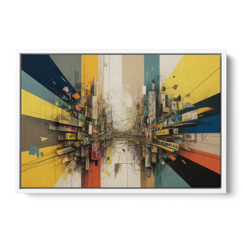 Dynamic City Layers Yellow Abstract Front - White Canvas Wall Art