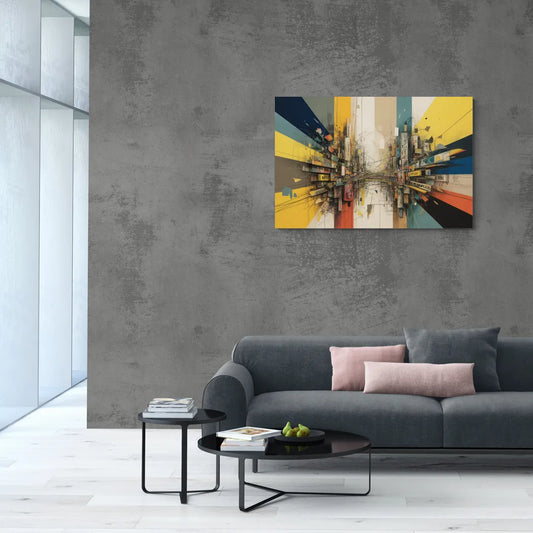 Dynamic City Layers Yellow Abstract - Canvas Wall Art Living Room