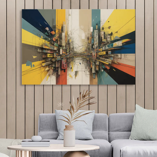 Dynamic City Layers Yellow Abstract Living Room - Canvas Wall Art