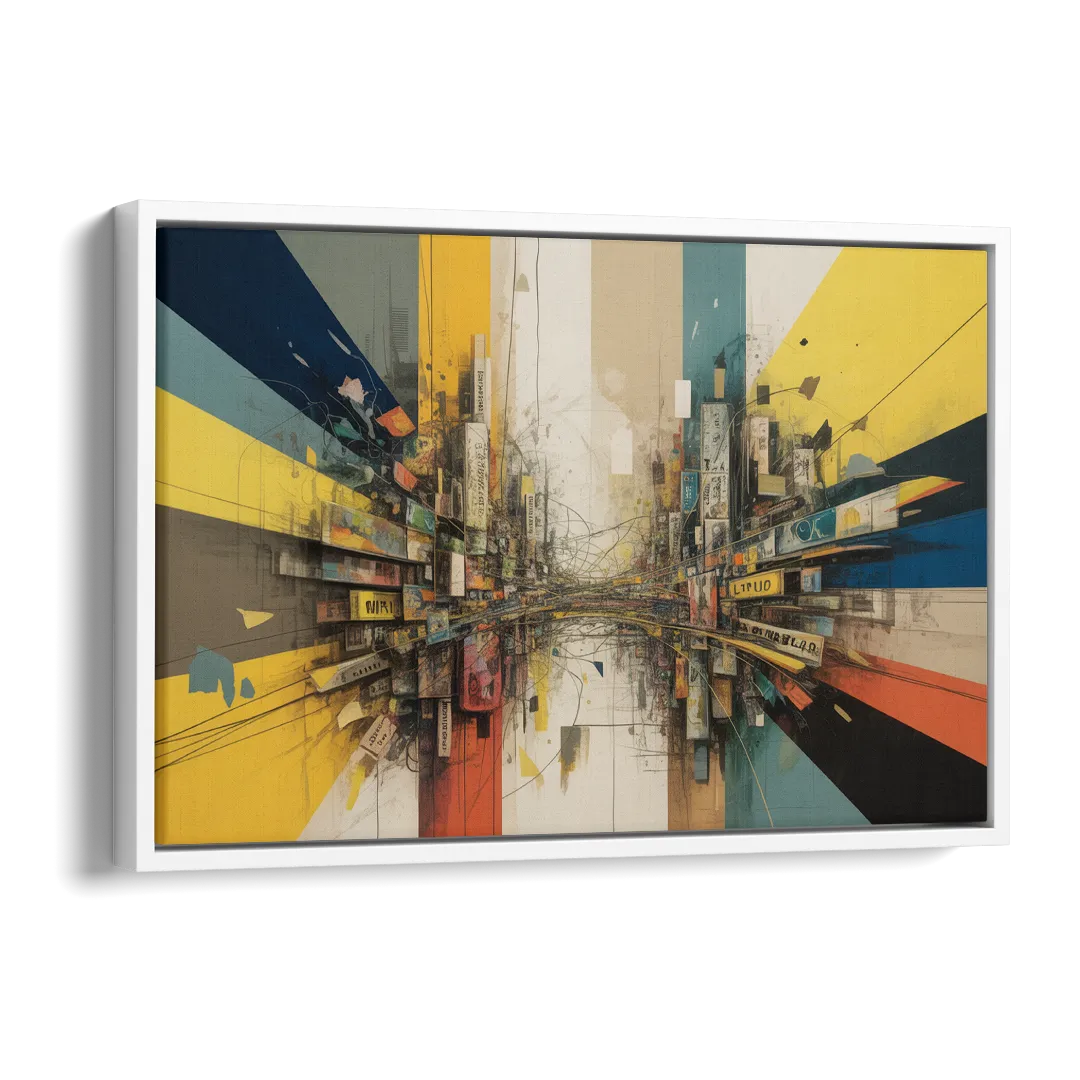 Dynamic City Layers Yellow Abstract Side - White Canvas Wall Art