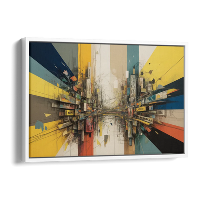 Dynamic City Layers Yellow Abstract Side - White Canvas Wall Art