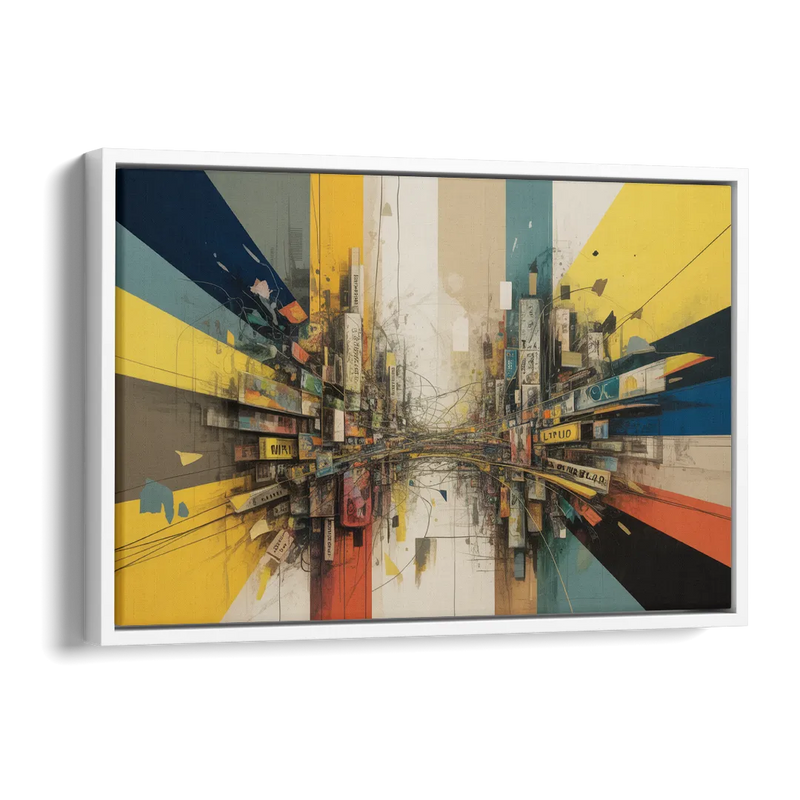 Dynamic City Layers Yellow Abstract Side - White Canvas Wall Art