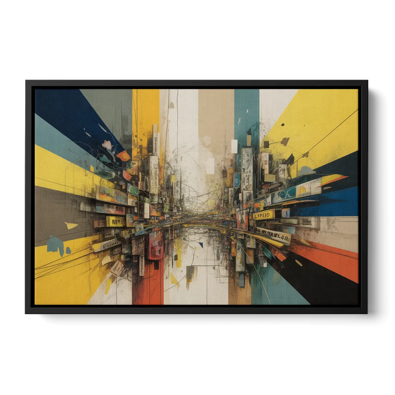 Dynamic City Layers Yellow Abstract Front - Black Canvas Wall Art