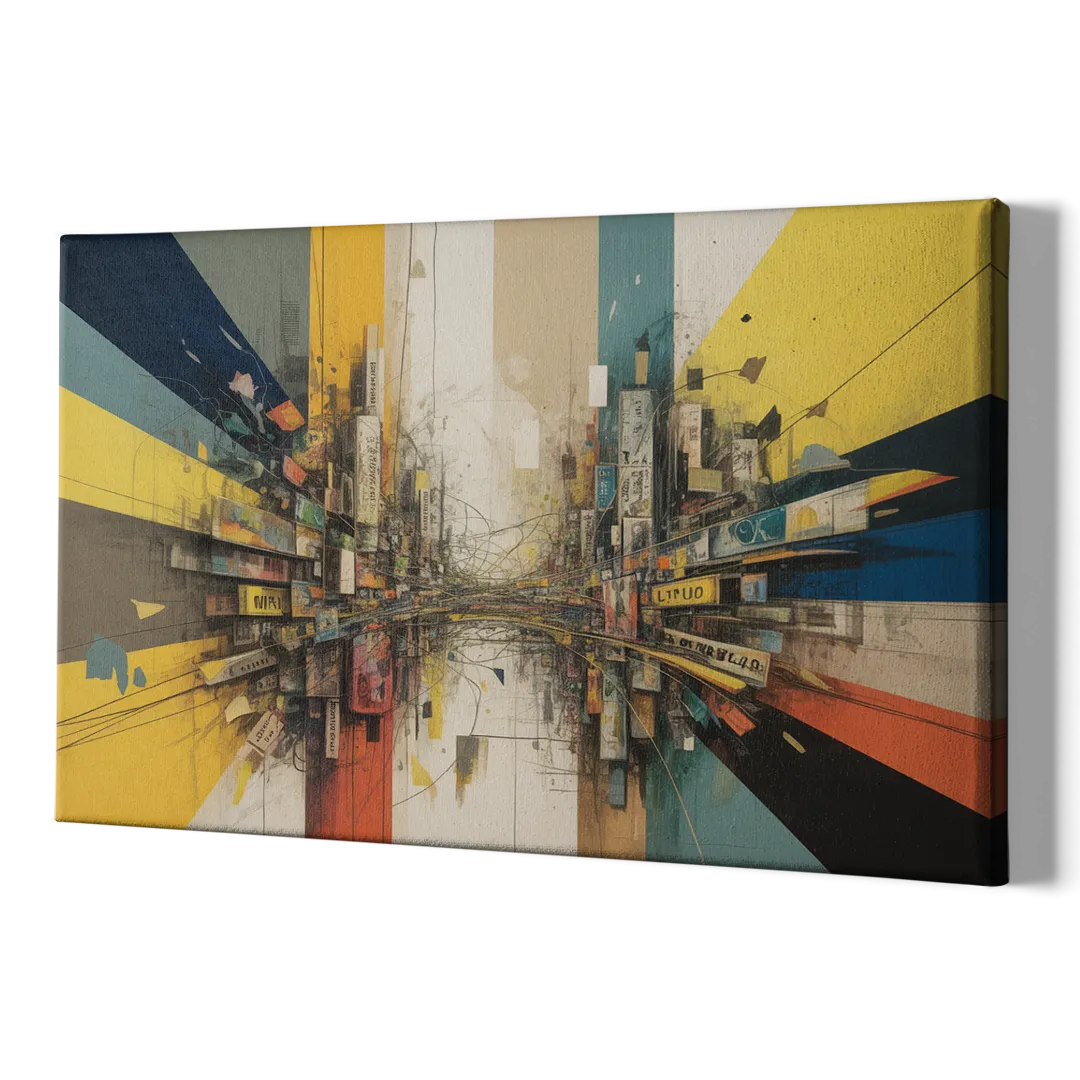 Dynamic City Layers Yellow Abstract - Canvas Print Art Sides
