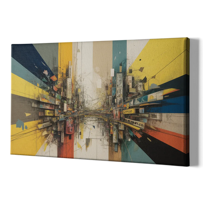 Dynamic City Layers Yellow Abstract - Canvas Print Art Sides