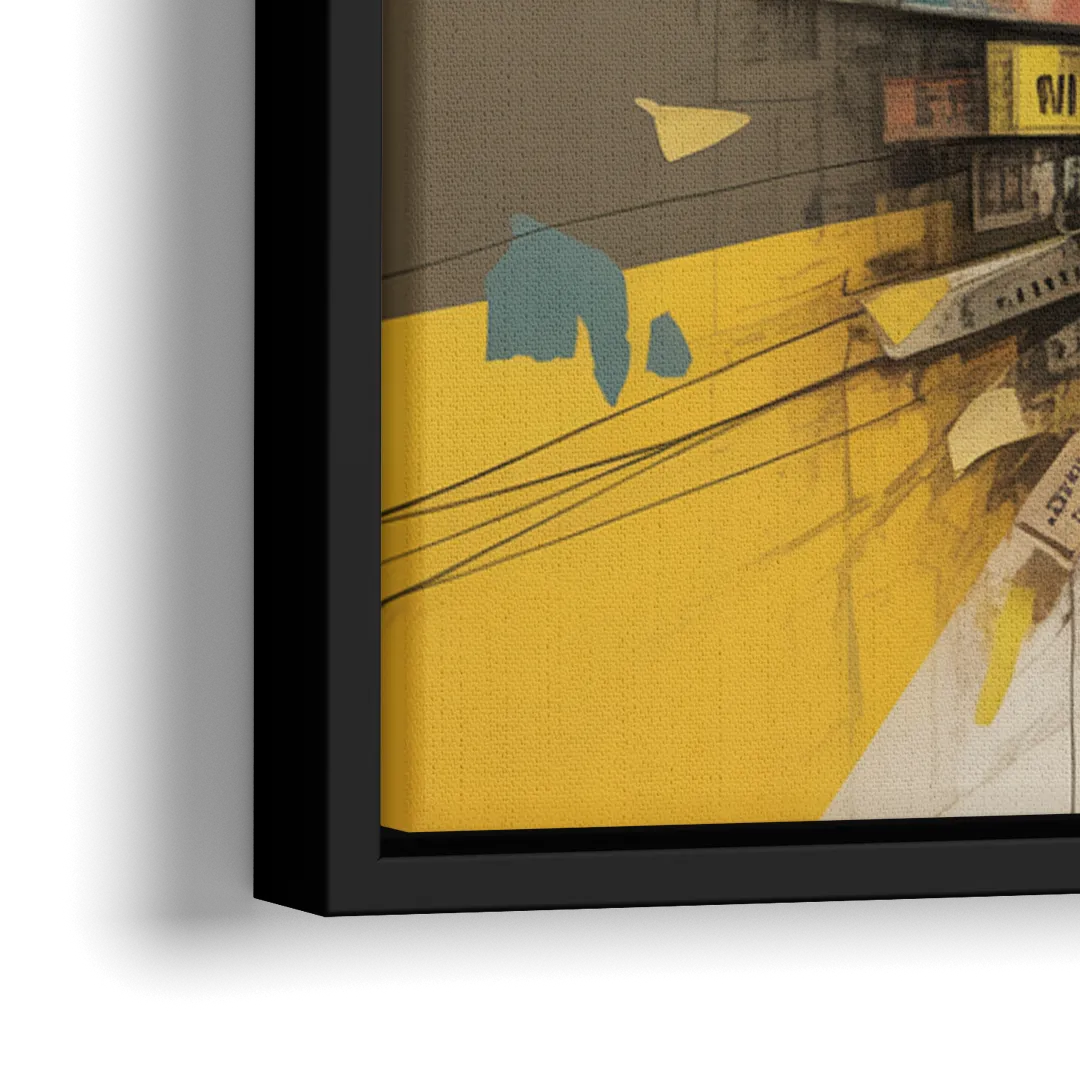 Dynamic City Layers Yellow Abstract - Close-Up Black Frame Canvas