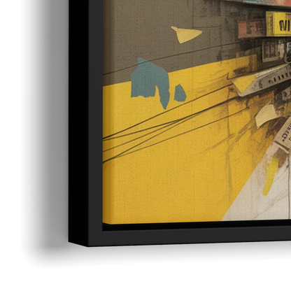 Dynamic City Layers Yellow Abstract - Close-Up Black Frame Canvas