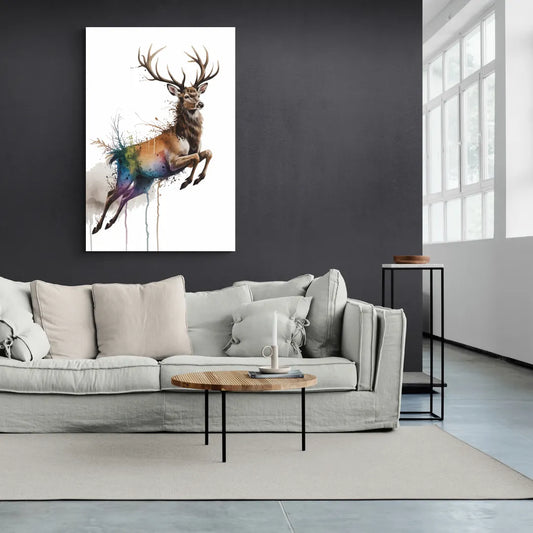 Dynamic Deer Leap - Canvas Wall Art Living Room