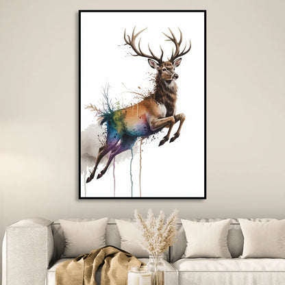 Dynamic Deer Leap Living Room - Black Canvas Wall Art