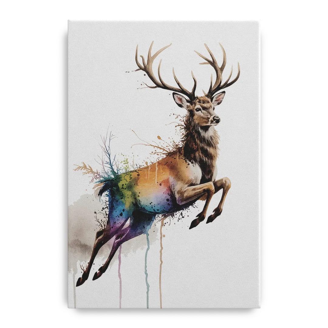 Dynamic Deer Leap Front - Canvas Wall Art