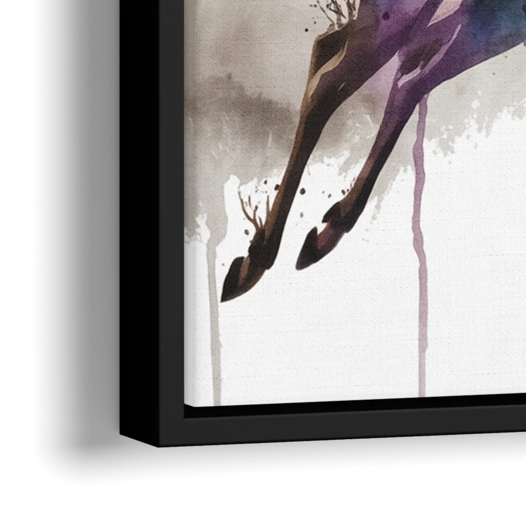 Dynamic Deer Leap - Close-Up Black Frame Canvas