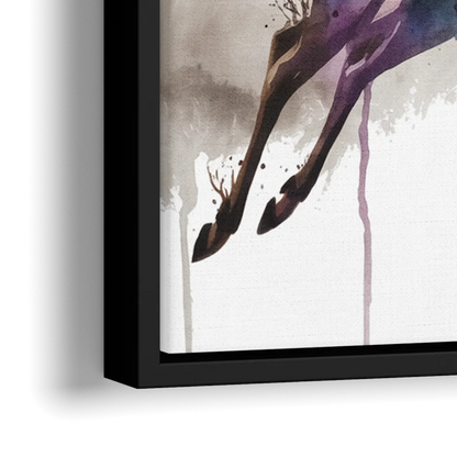 Dynamic Deer Leap - Close-Up Black Frame Canvas
