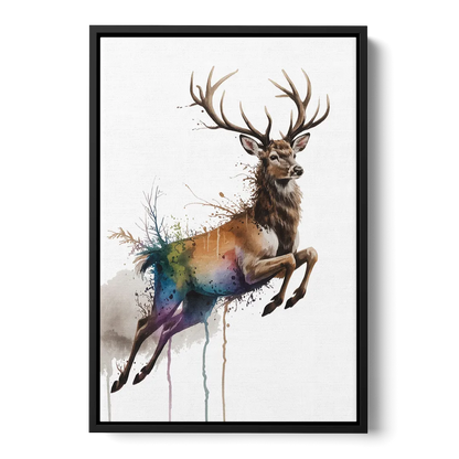 Dynamic Deer Leap Front - Black Canvas Wall Art