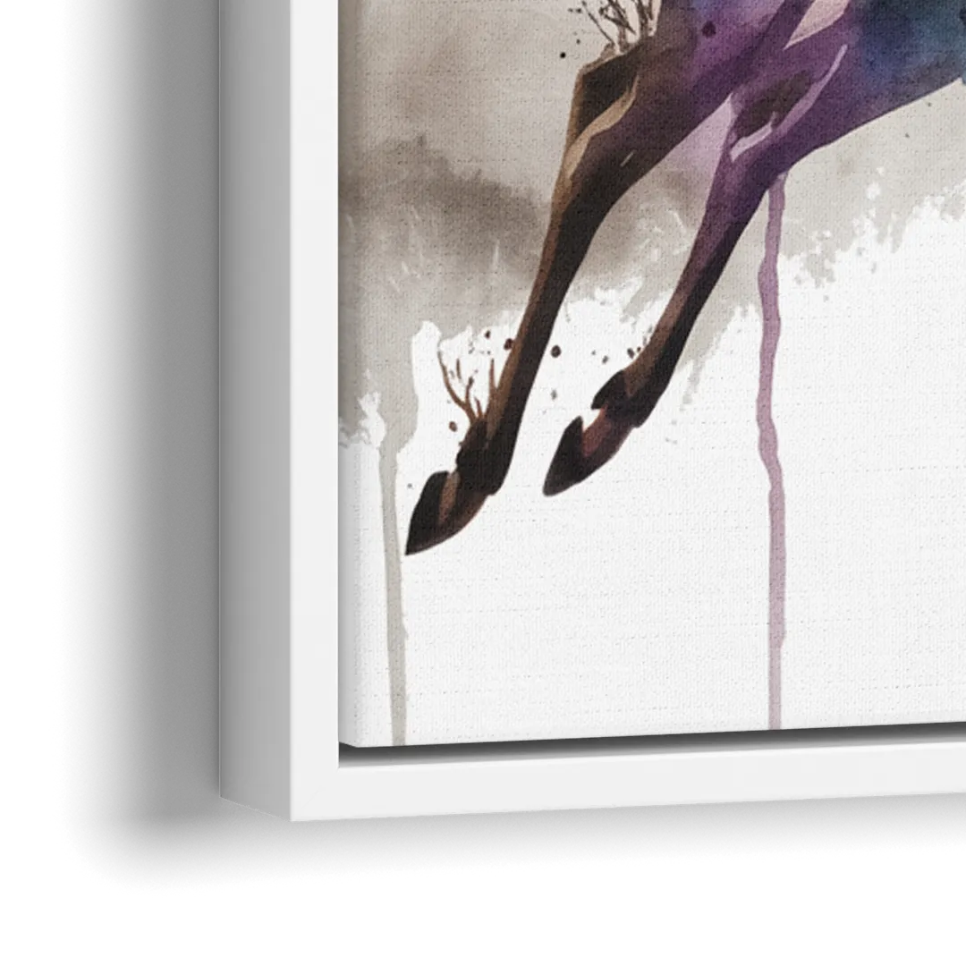 Dynamic Deer Leap - Close-Up White Frame Canvas