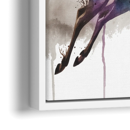 Dynamic Deer Leap - Close-Up White Frame Canvas
