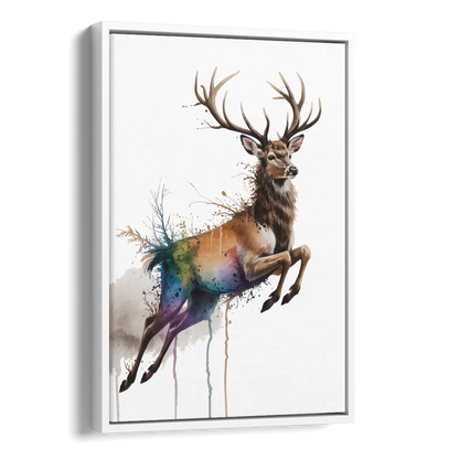 Dynamic Deer Leap Side - White Canvas Wall Art