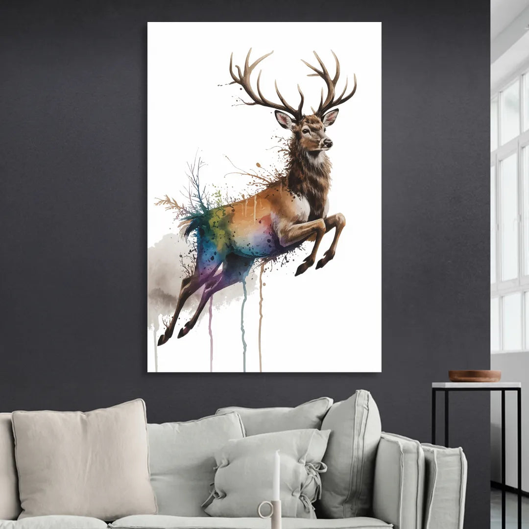Dynamic Deer Leap Living Room - Canvas Wall Art