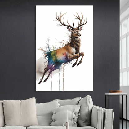 Dynamic Deer Leap Living Room - Canvas Wall Art