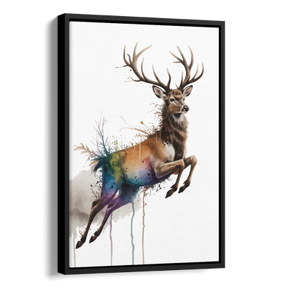 Dynamic Deer Leap Side - Black Canvas Wall Art