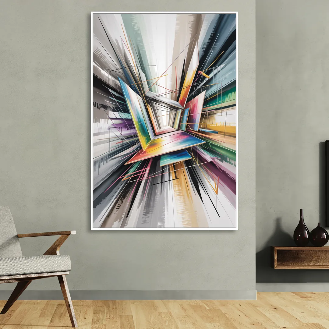 Dynamic Elegance Grey and Silver Abstract Sitting Room - White Canvas Wall Art