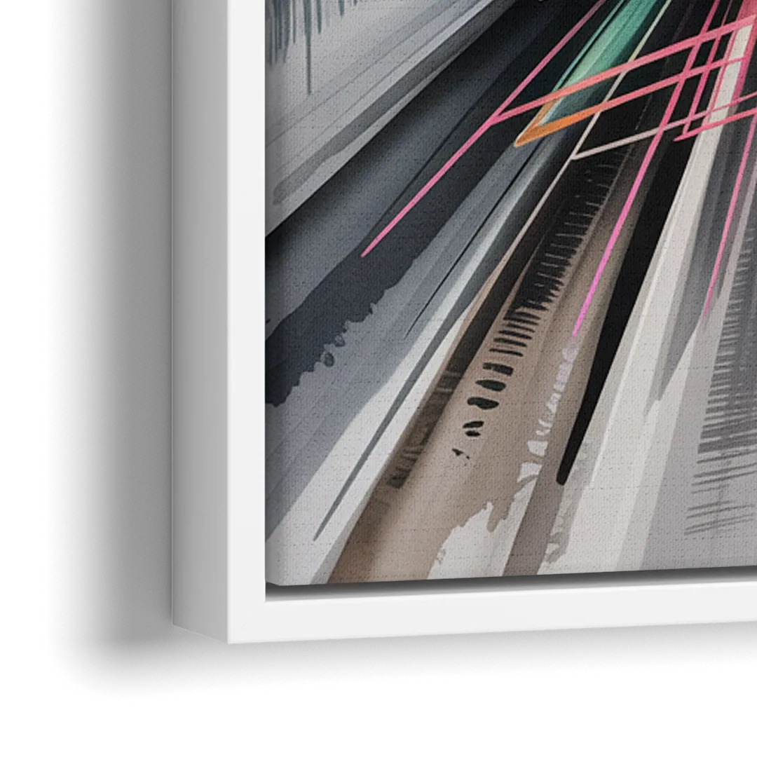 Dynamic Elegance Grey and Silver Abstract - Close-Up White Frame Canvas