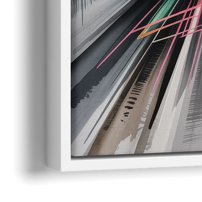 Dynamic Elegance Grey and Silver Abstract - Close-Up White Frame Canvas