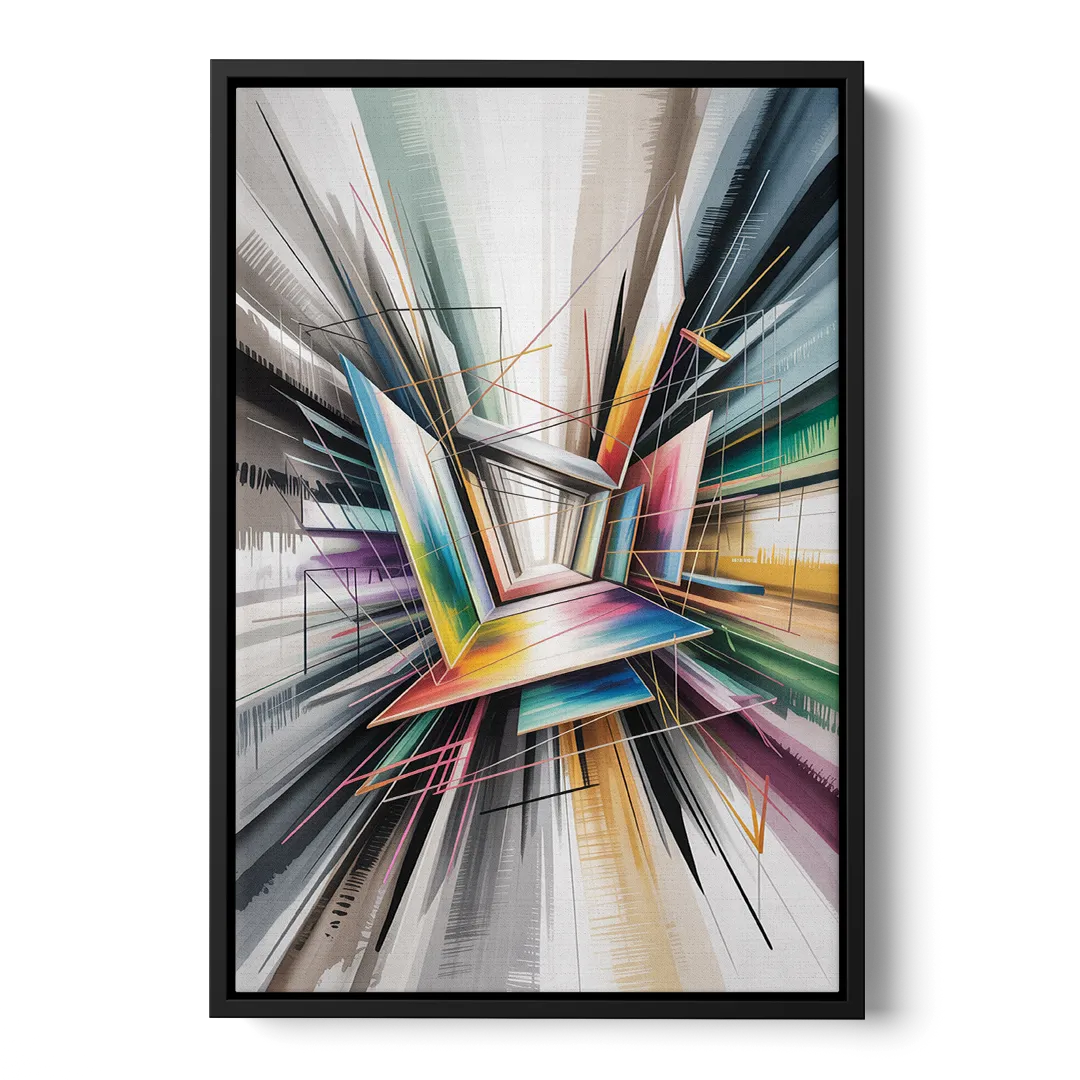 Dynamic Elegance Grey and Silver Abstract - Black Frame Canvas