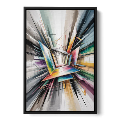 Dynamic Elegance Grey and Silver Abstract - Black Frame Canvas