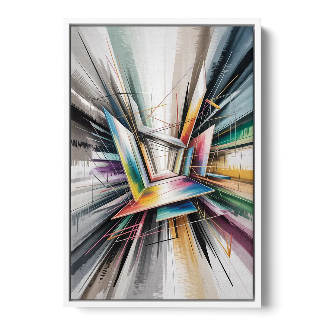 Dynamic Elegance Grey and Silver Abstract - White Frame Canvas