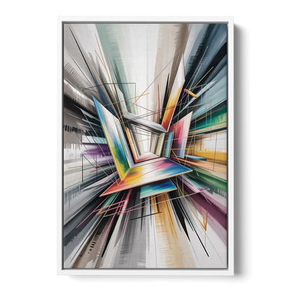 Dynamic Elegance Grey and Silver Abstract - White Frame Canvas