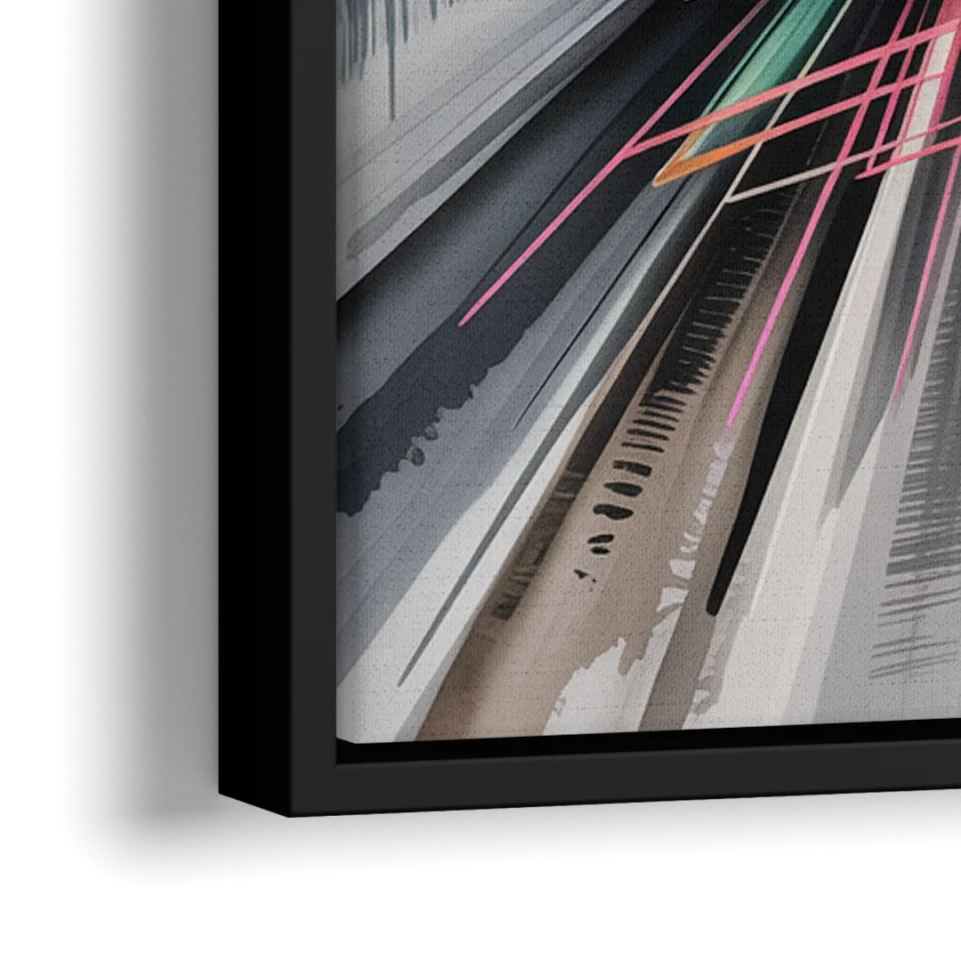 Dynamic Elegance Grey and Silver Abstract - Close-Up Black Frame Canvas