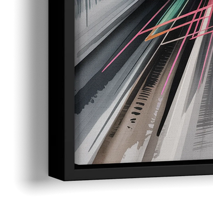 Dynamic Elegance Grey and Silver Abstract - Close-Up Black Frame Canvas