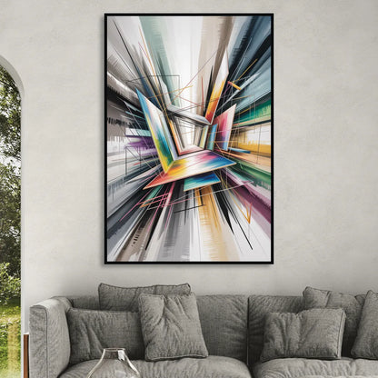 Dynamic Elegance Grey and Silver Abstract Living Room - Black Canvas Wall Art
