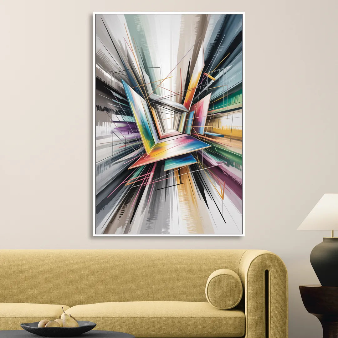 Dynamic Elegance Grey and Silver Abstract Living Room - White Canvas Wall Art
