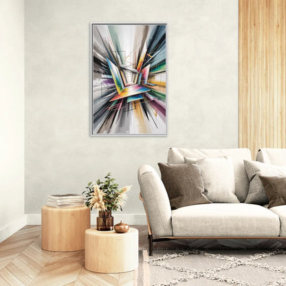 Dynamic Elegance Grey and Silver Abstract - Living Room White Frame Canvas