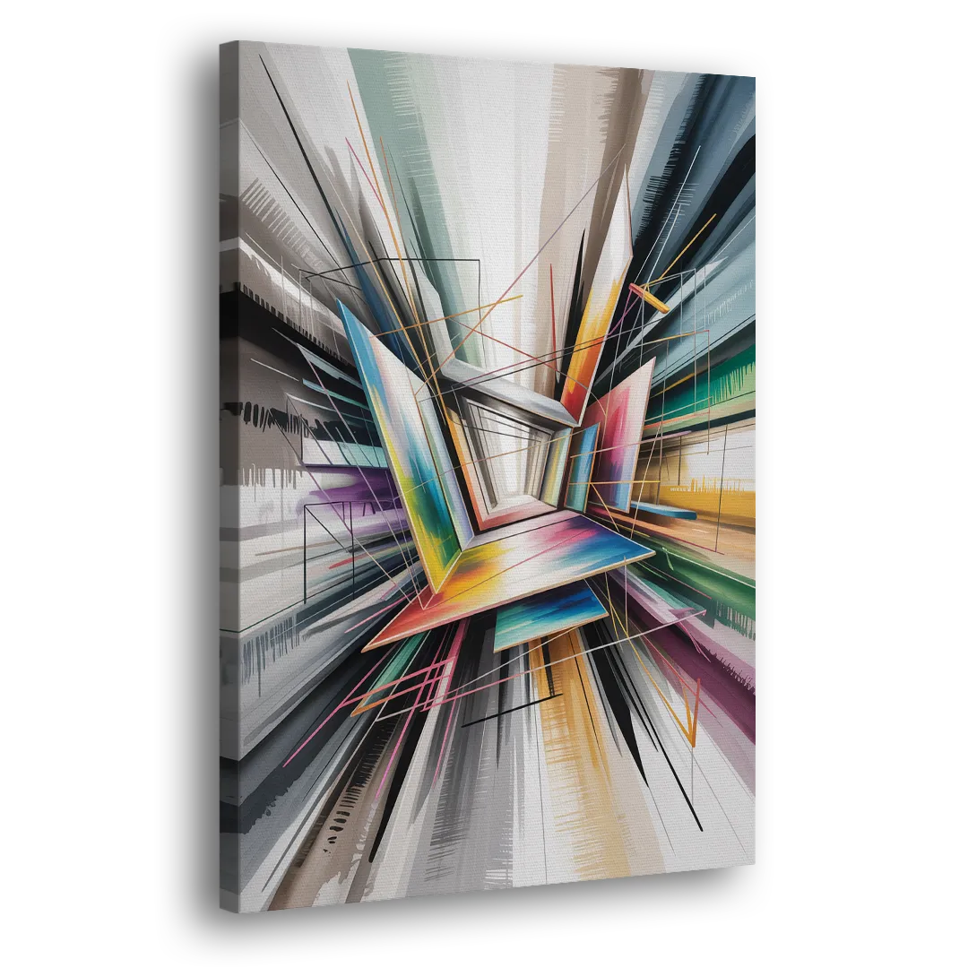 Dynamic Elegance Grey and Silver Abstract Side - Canvas Wall Art